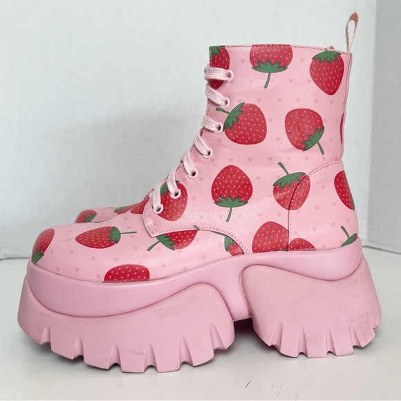•KOI• Strawberry Spongecake Pink Vilun Platform Lace- Up Ankle Boots Size US 7 - Picture 5 of 16